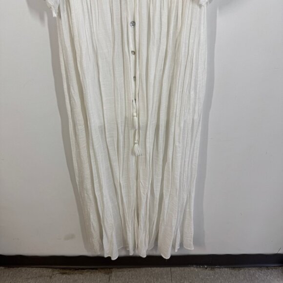 Aakaa White Boho Deep V-Neck Tassel Waist Beach Cover-Up Maxi Dress Size S - Picture 4 of 16